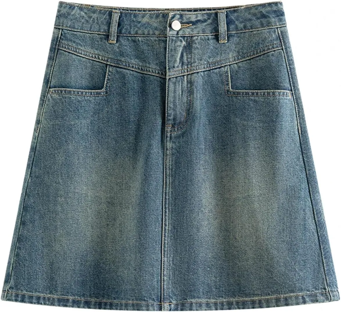 Women's Academy Style Denim Skirt Summer A Line High Waisted Short Blue Shorts Casual Skirt
