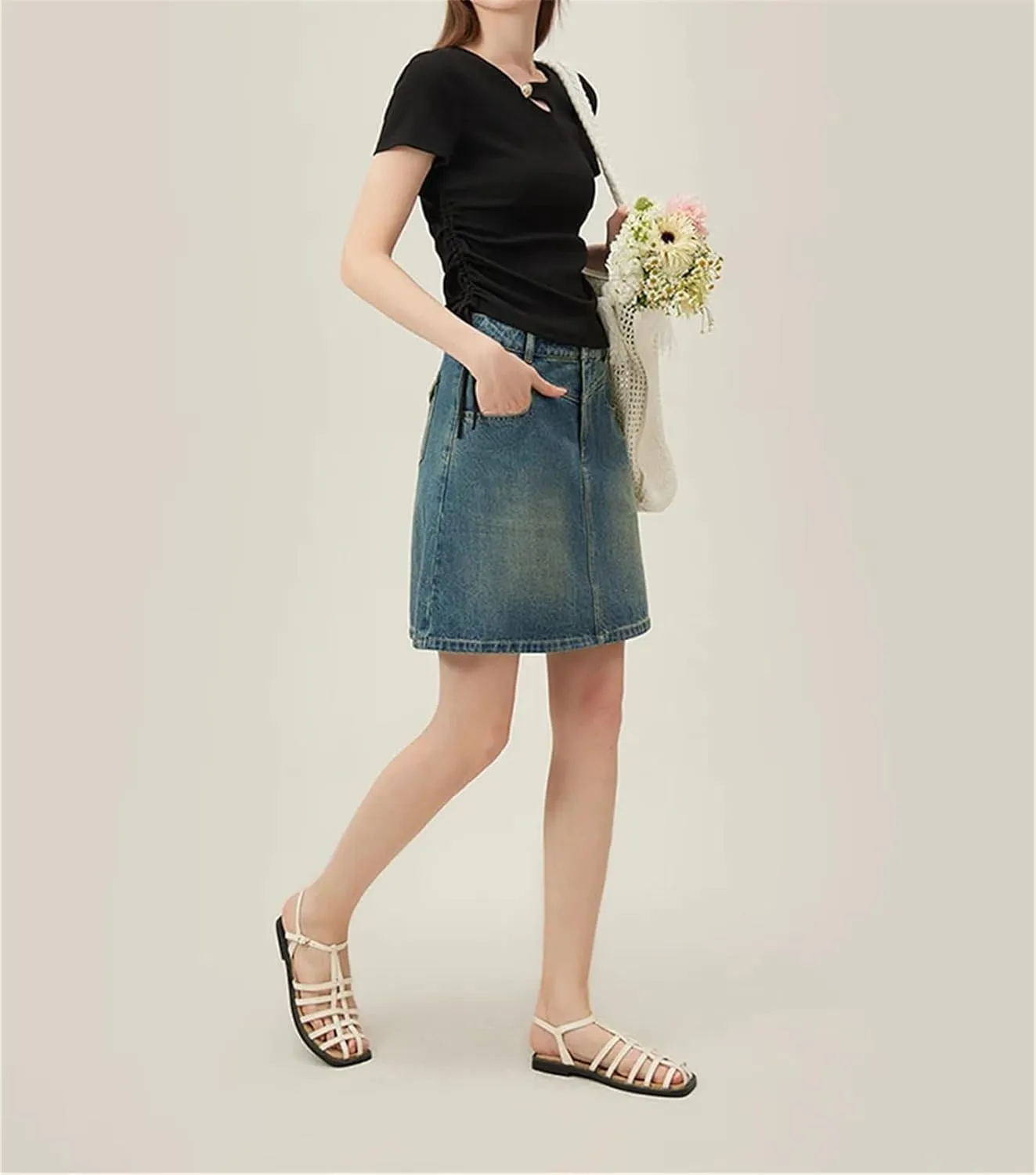Women's Academy Style Denim Skirt Summer A Line High Waisted Short Blue Shorts Casual Skirt