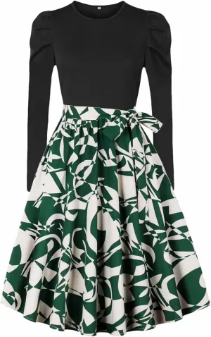 Women's Casual Dresses Womens Long Sleeve Dress Flowy Swing Pleated Boho Tie Waist A-Line Ruffle Mini Dresses