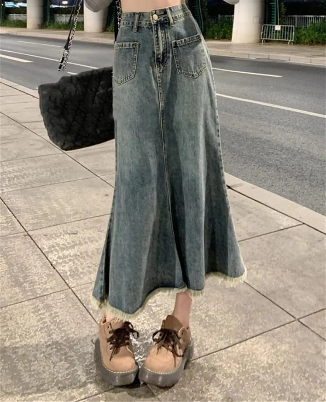 Women's Denim Skirt High Waisted Spring Summer A Line Skirt Long Women's Casual Denim Skirt