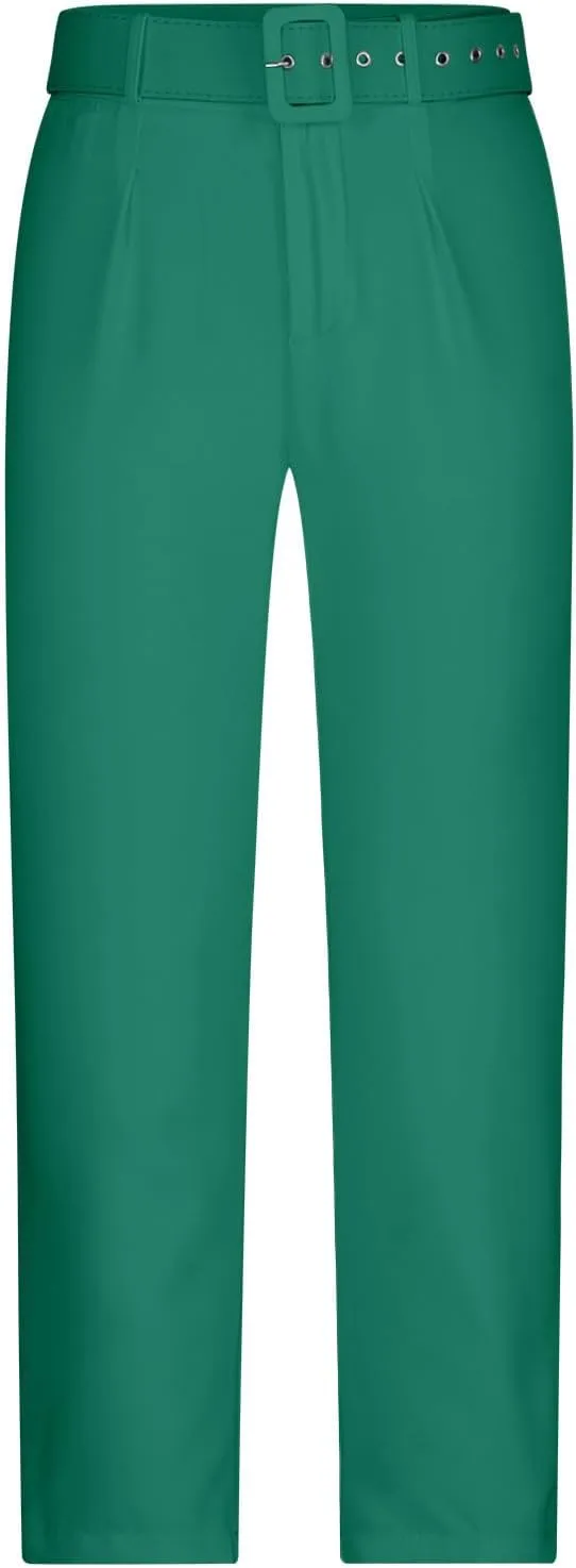 Women's Elegant High Waist Belted Pants Casual Pleated Straight Leg Trousers Office Suit Pants Trousers with Pockets