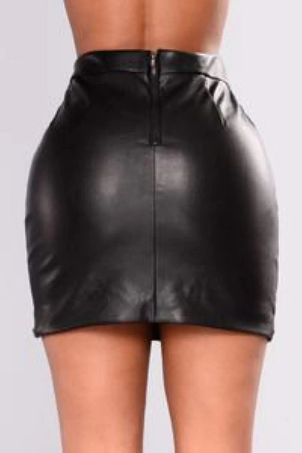 Women's Genuine Soft Lambskin Black Leather Silver Studded Classic Mini Sexy Skirt