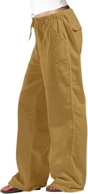 Womens Linen Blend Summer Printed Palazzo Pants High Waist Wide Leg Slim Fit Palazzo Lounge Pants Business Work
