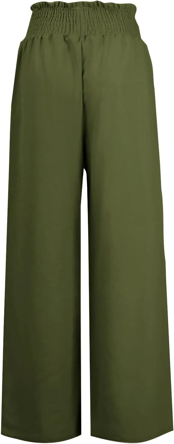 Womens Linen Summer Split Flowy Palazzo Lounge Pants Elastic Waist Bootcut Loose Fit Palazzo Pants Work Business