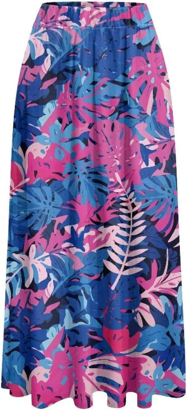 Women's Maxi Skirts Summer Bohemian High Waist Flowy Ruffle Long Skirts with Pockets for Holiday Travel Size S-2XL