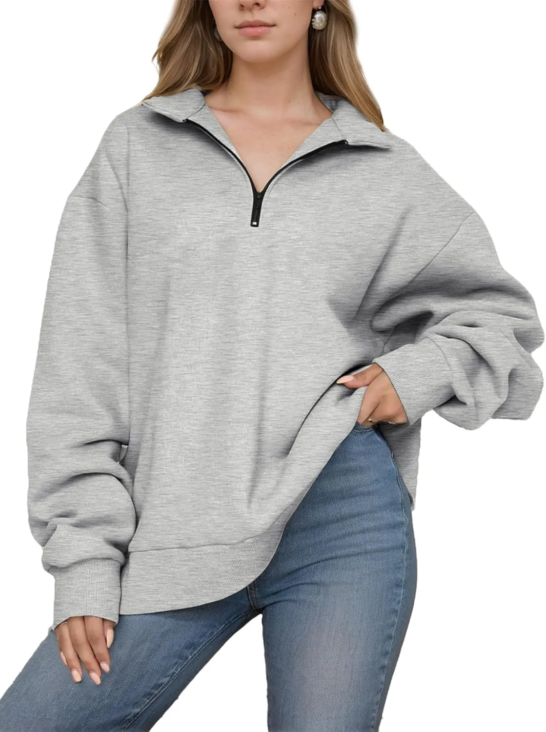 Womens Oversized Sweatshirts Half Zip Pullover 2024 Fall Trendy Fashion Outfits Drop Shoulder Tunic Pullover Tops