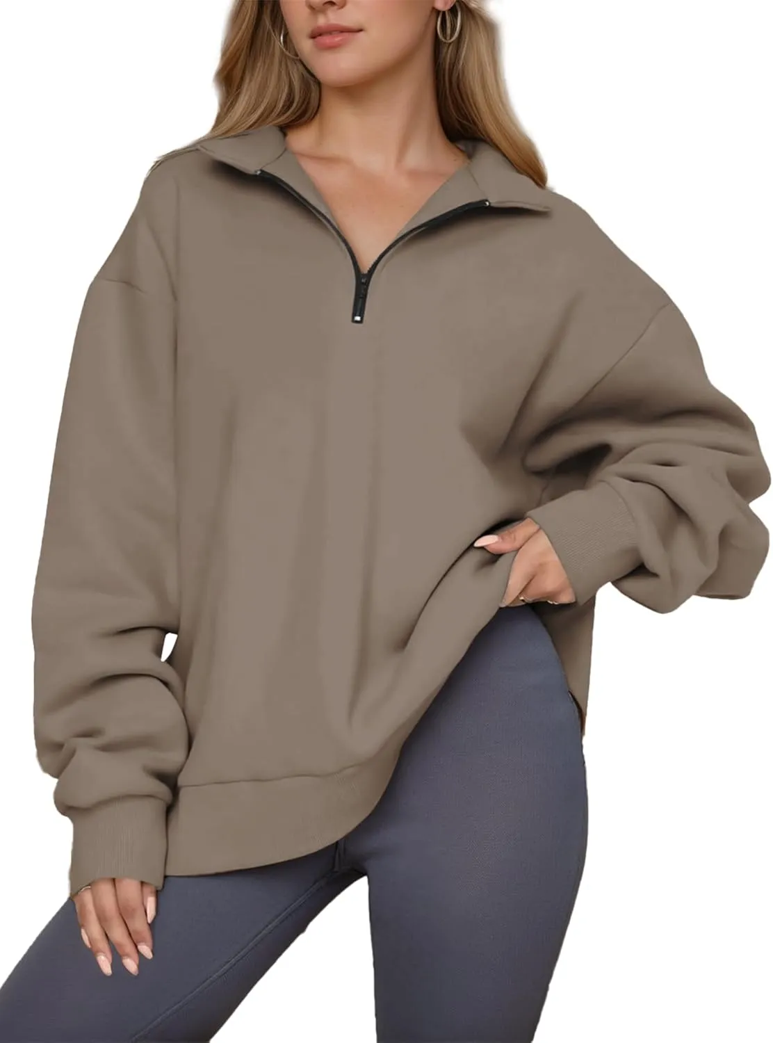 Womens Oversized Sweatshirts Half Zip Pullover 2024 Fall Trendy Fashion Outfits Drop Shoulder Tunic Pullover Tops
