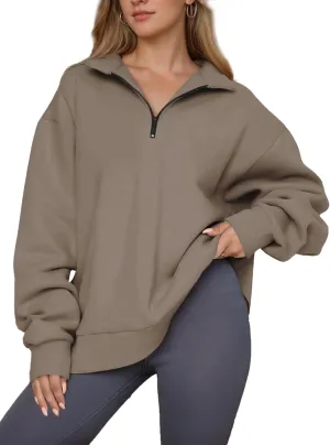 Womens Oversized Sweatshirts Half Zip Pullover 2024 Fall Trendy Fashion Outfits Drop Shoulder Tunic Pullover Tops