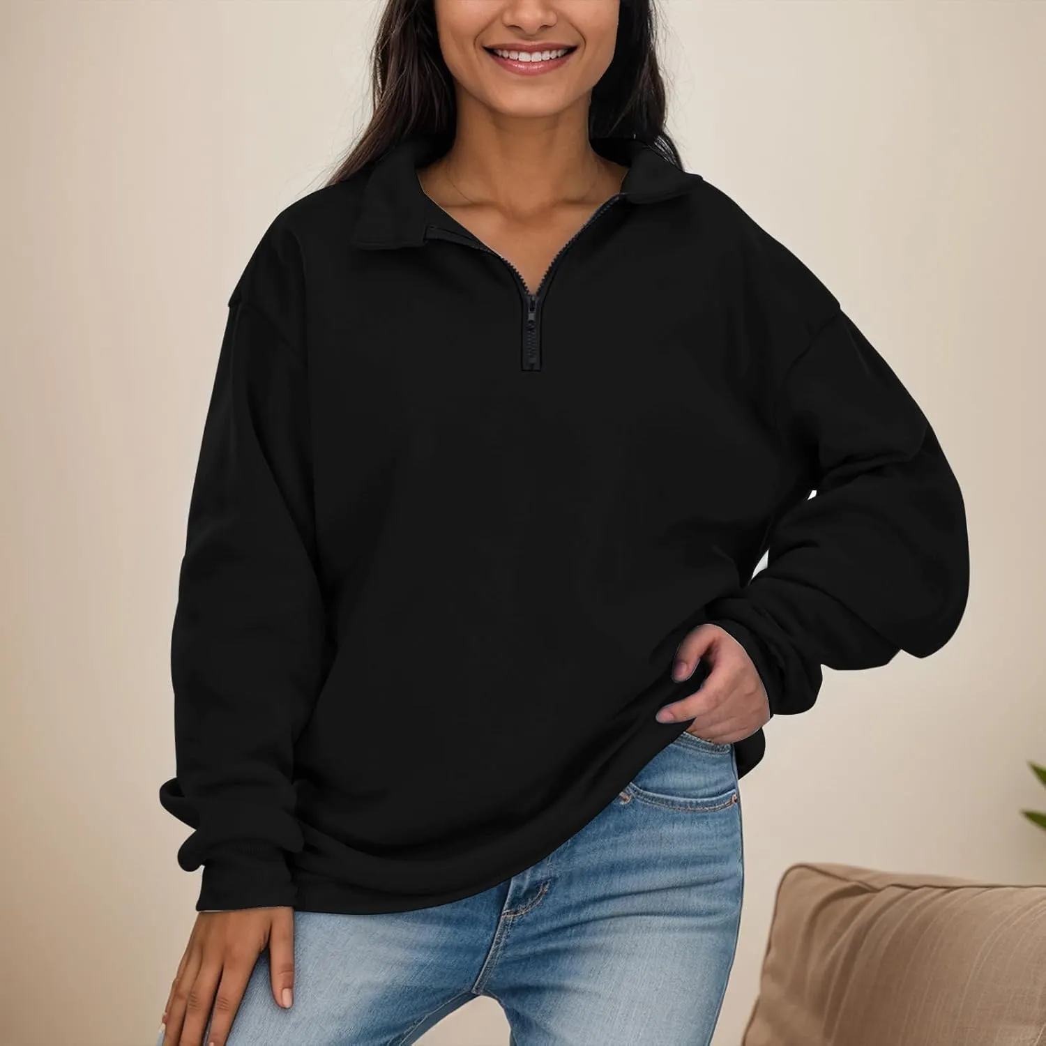 Womens Oversized Sweatshirts Half Zip Pullover Long Sleeve Fall Tops Fashion 2023 Y2k Quarter Zipper Shirt Blouse