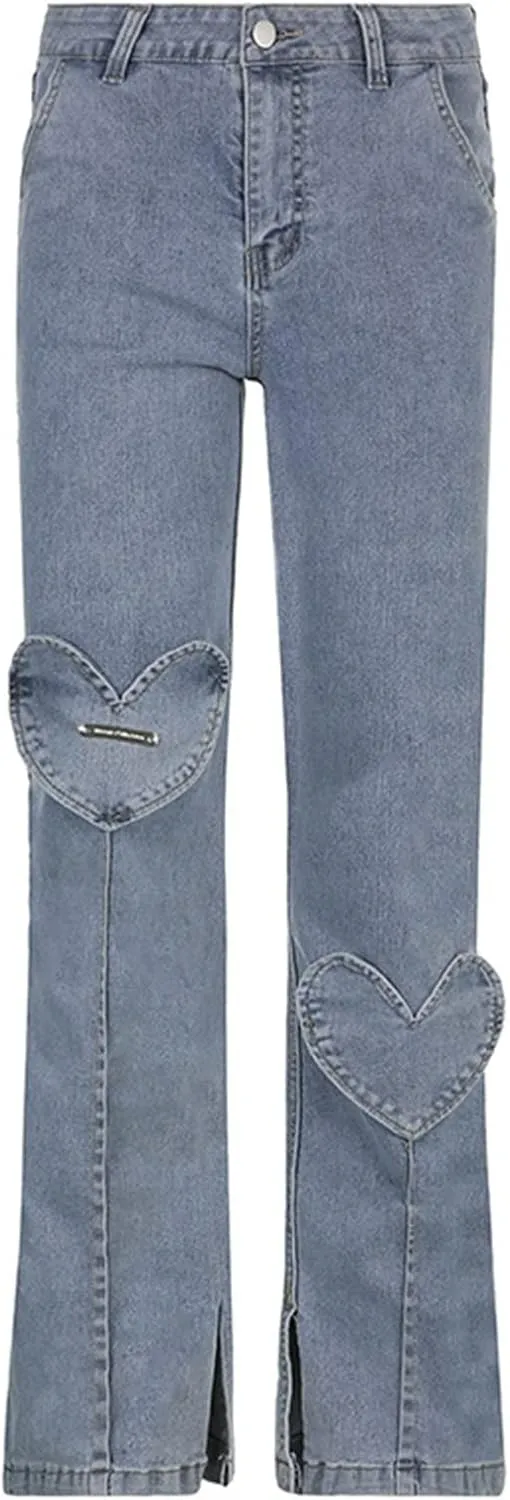 Women's Pants Autumn New Love Design High Waist Jeans Street Hot Girl Slim Slit Wide Leg Pants Casual Trousers
