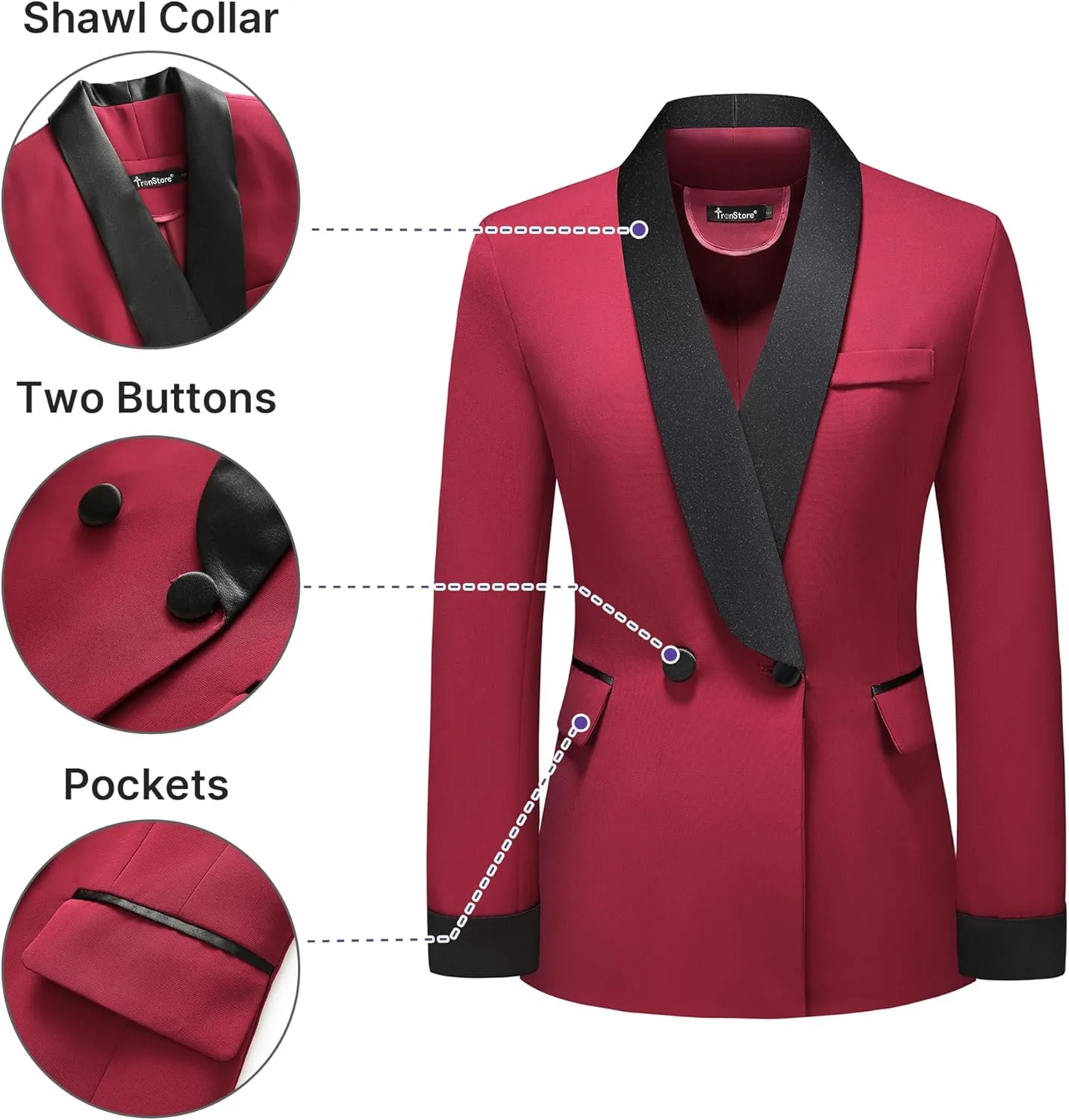 Women's Pants Suit 2 Piece Set Smil Fit Jacket Shawl Sollar Blazer Dress for Women