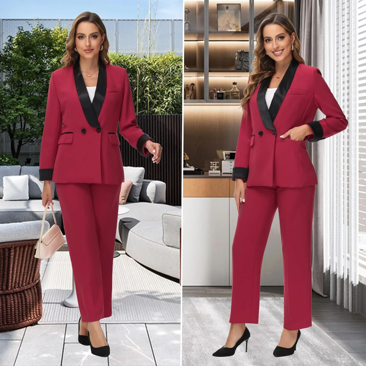 Women's Pants Suit 2 Piece Set Smil Fit Jacket Shawl Sollar Blazer Dress for Women