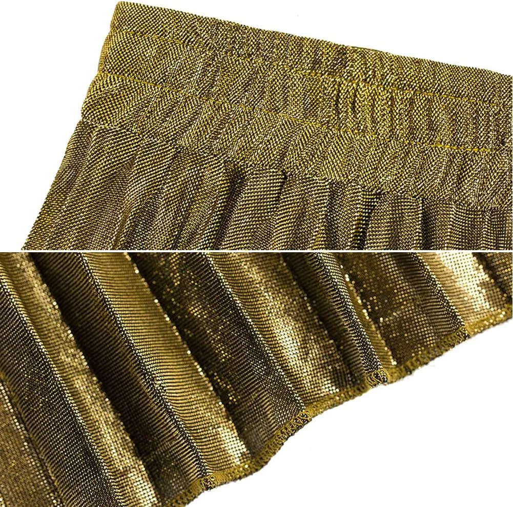 Women's Premium Gold Shiny Shimmer Accordion Pleated Long Maxi Skirt