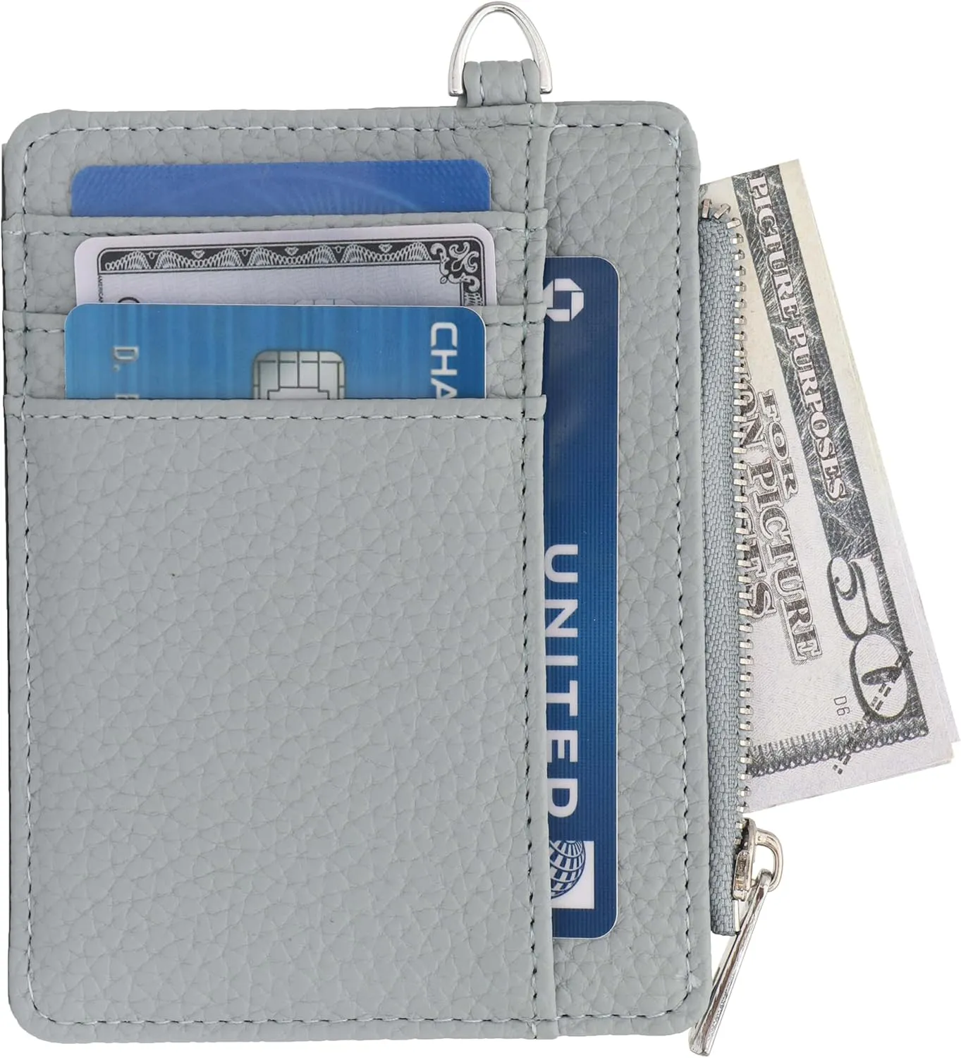 Women's RFID Blocking Slim Card Case with Zipper, Keychain, and Wristlet. Minimalist Card Holder Pocket Wallet, Skyblue