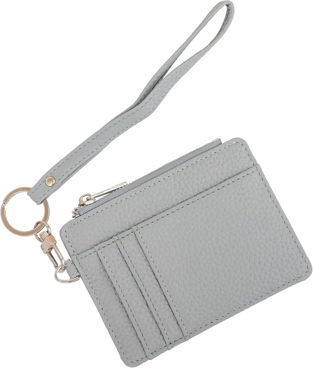 Women's RFID Blocking Slim Card Case with Zipper, Keychain, and Wristlet. Minimalist Card Holder Pocket Wallet, Skyblue