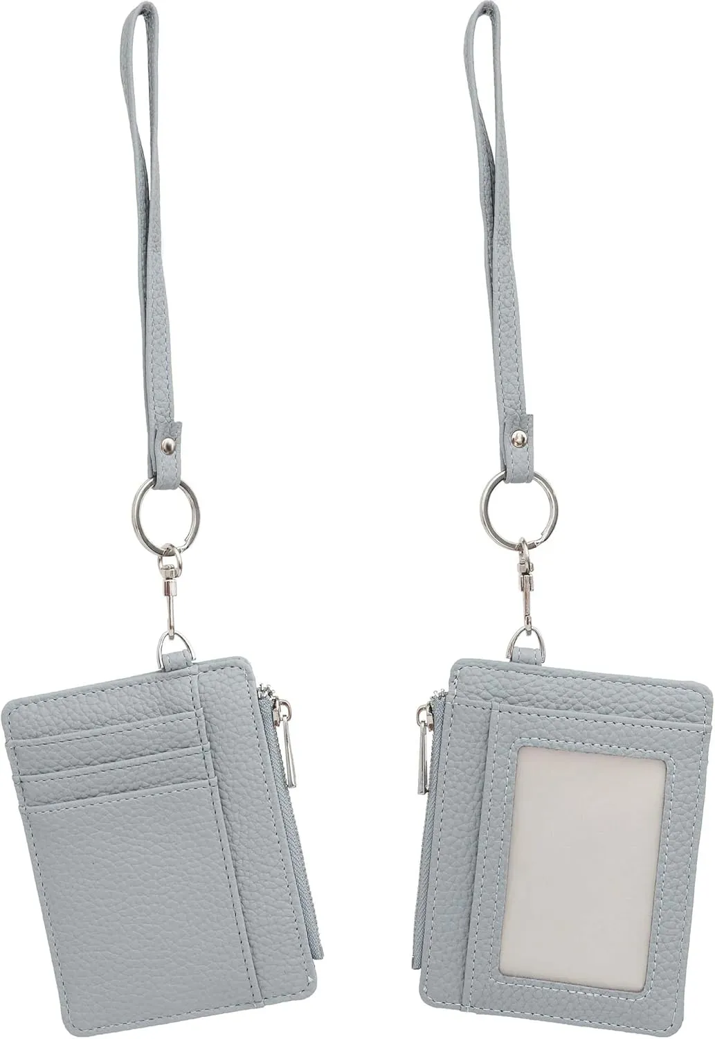 Women's RFID Blocking Slim Card Case with Zipper, Keychain, and Wristlet. Minimalist Card Holder Pocket Wallet, Skyblue