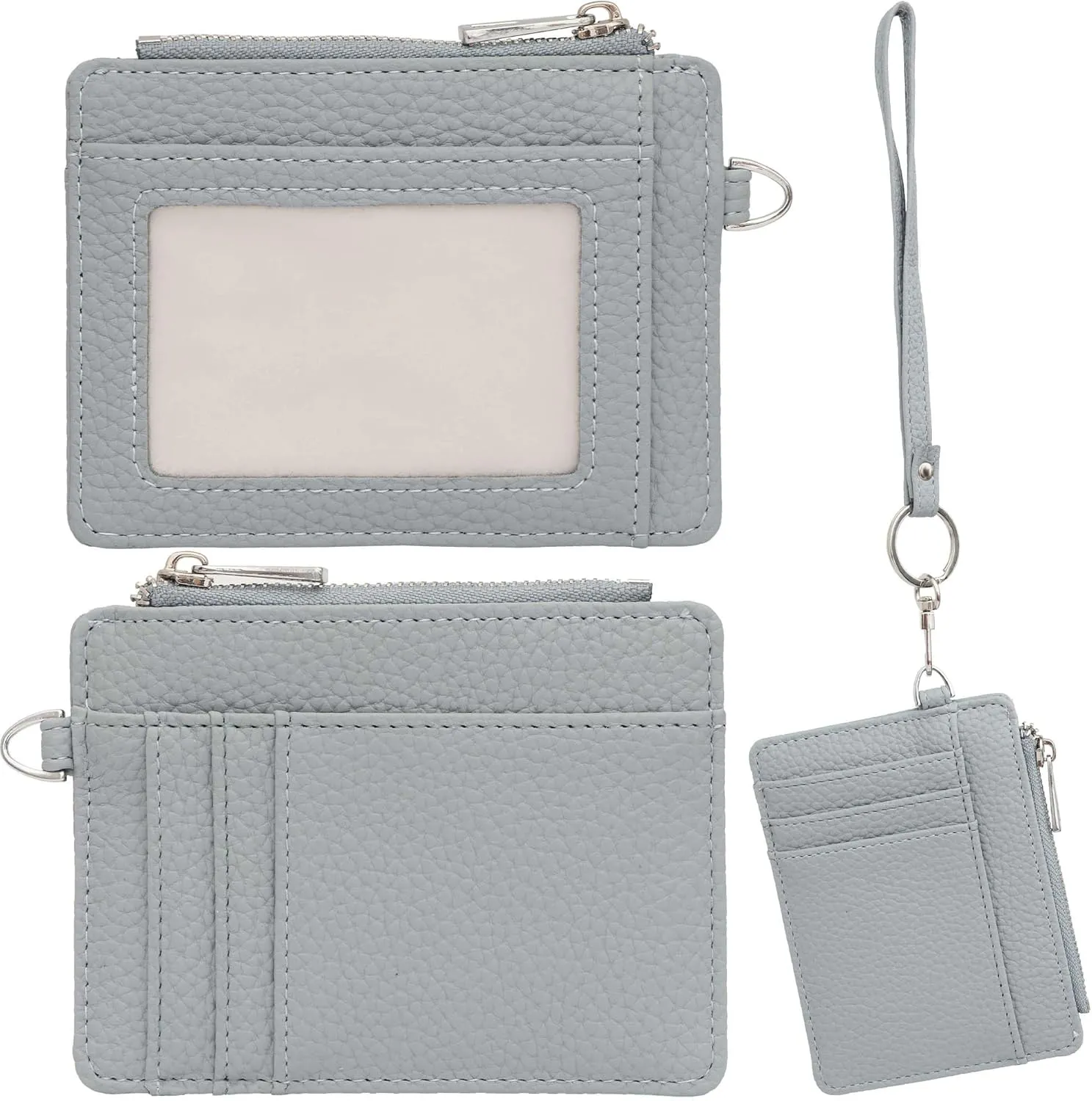 Women's RFID Blocking Slim Card Case with Zipper, Keychain, and Wristlet. Minimalist Card Holder Pocket Wallet, Skyblue