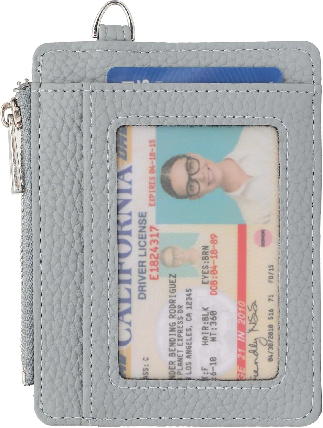 Women's RFID Blocking Slim Card Case with Zipper, Keychain, and Wristlet. Minimalist Card Holder Pocket Wallet, Skyblue