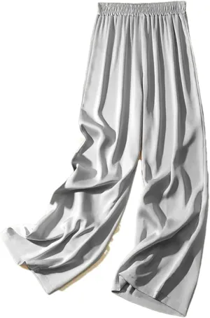 Women's Silky Wide Leg Pants High Waist Straight Casual Solid Satin Dance Trouser