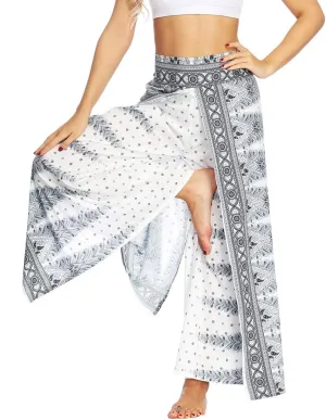 Womens Slit Wide Leg Pants Causal Hippie Bohemian Summer Beach Boho Yoga Pants