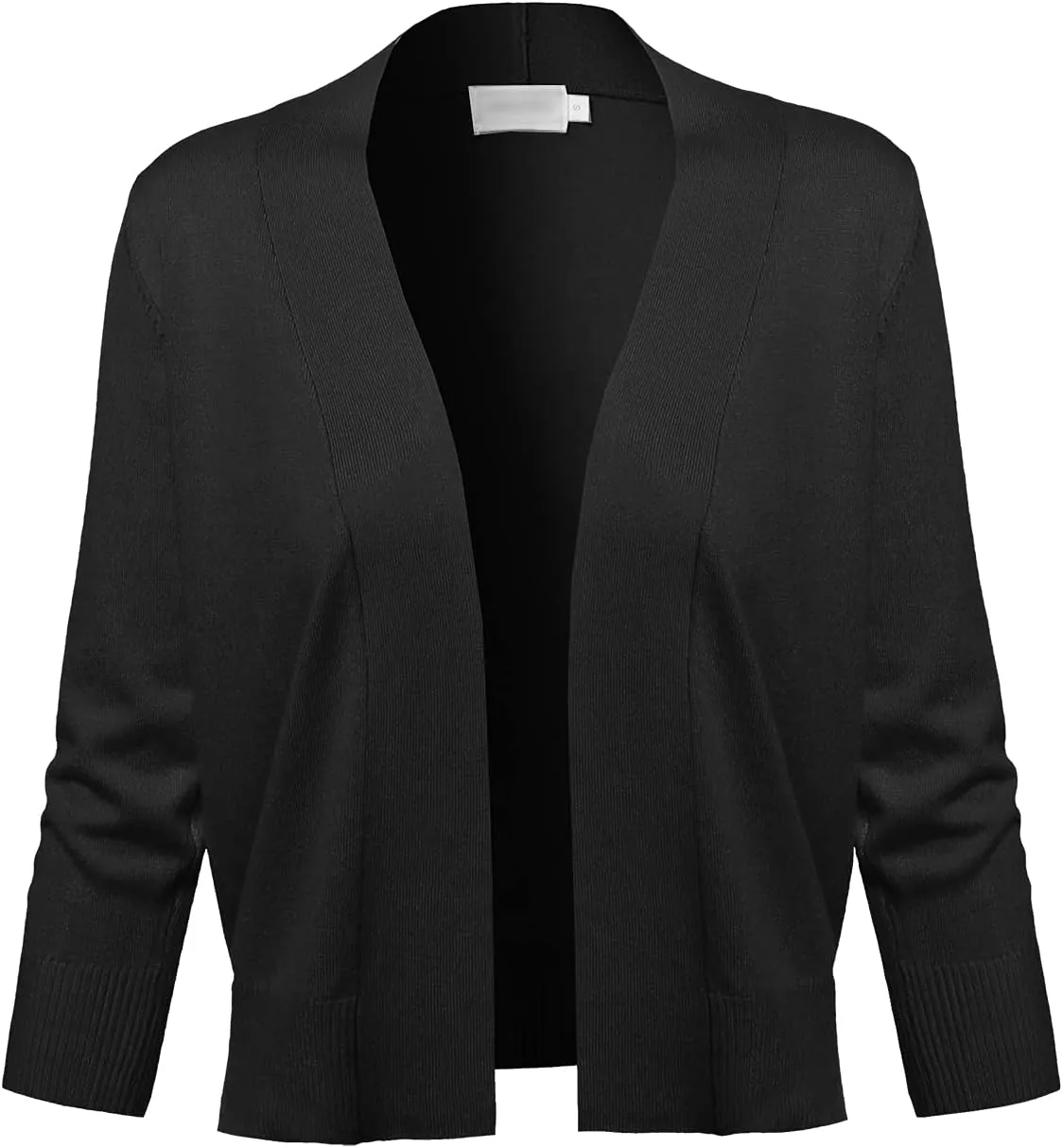 Women's Solid Open Front Soft Stretch 3/4 Sleeve Layer Short Cardigan