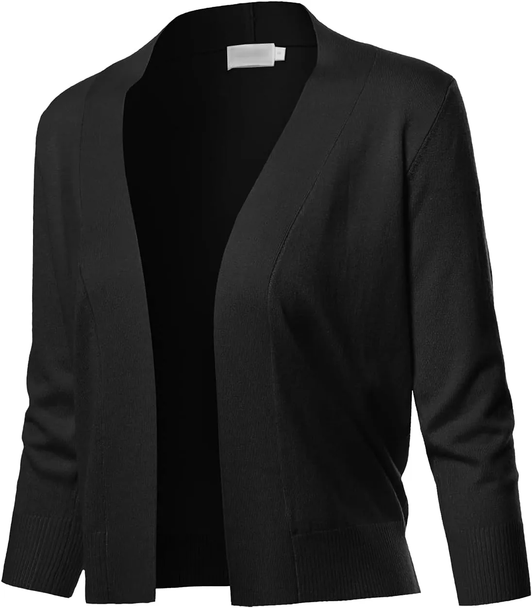 Women's Solid Open Front Soft Stretch 3/4 Sleeve Layer Short Cardigan