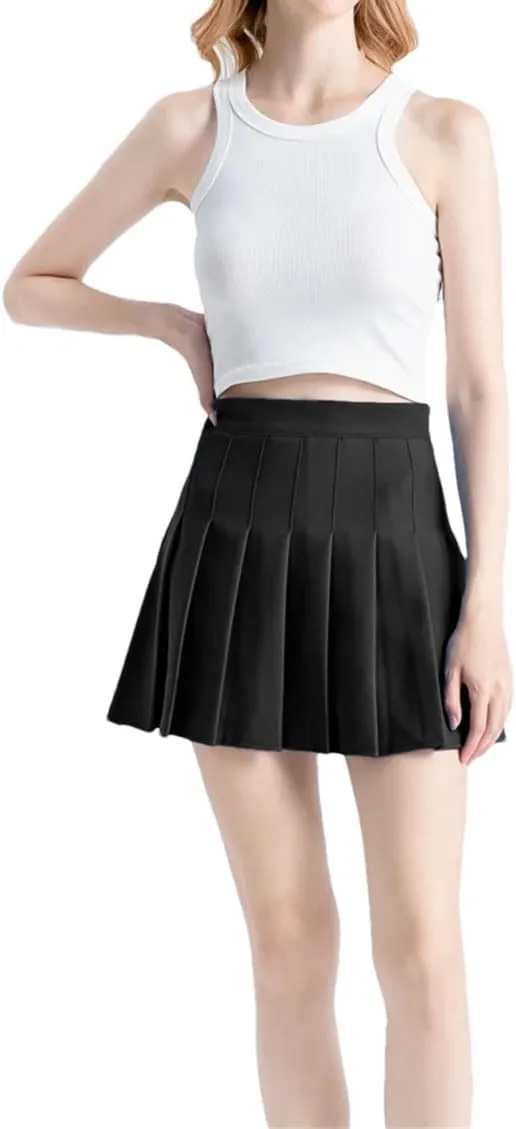 Women's Summer Solid Color A Line Pleated Skirts High Waist Mini Pleated Skirt