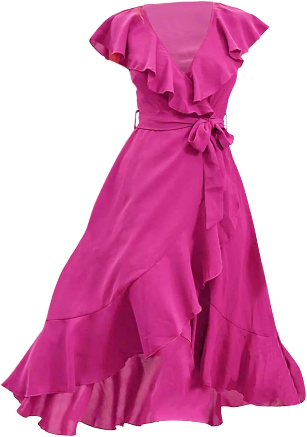 Women's Summer Wrapped Long Skirt Casual Subdeep V Neck Short Sleeve Frilly Split Beach Long Dress Womens Dresses
