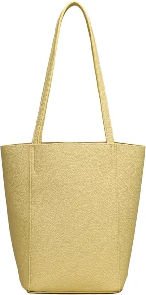 Womens Vegan Leather Bucket Bag Vintage Tote Bag Minimalist Shoulder Handbag Bright Solid Color Top Handle Purse