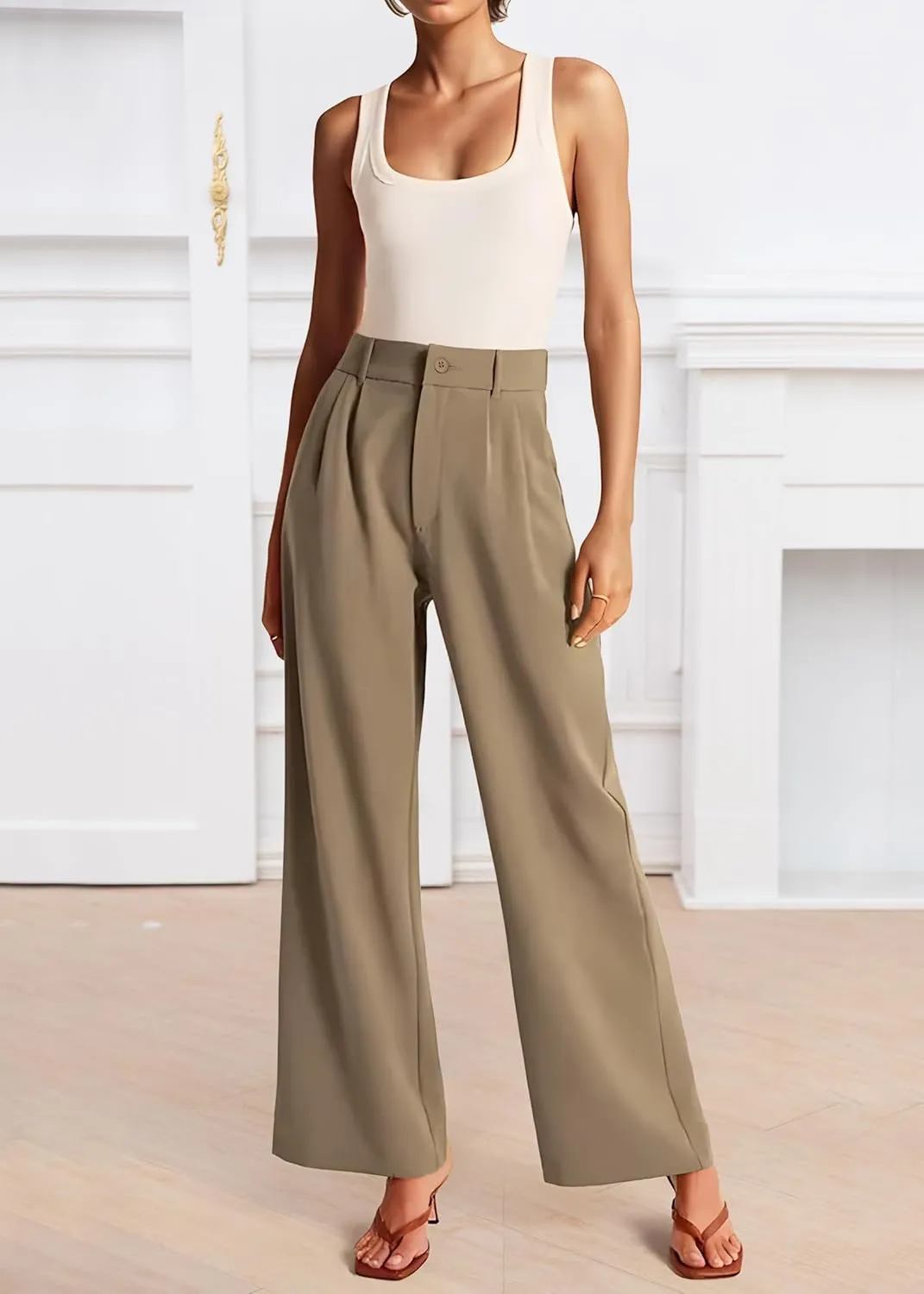 Womens Wide Leg Pants High Waisted Business Casual Summer Dress Pants Palazzo Long Work Trousers with Pockets
