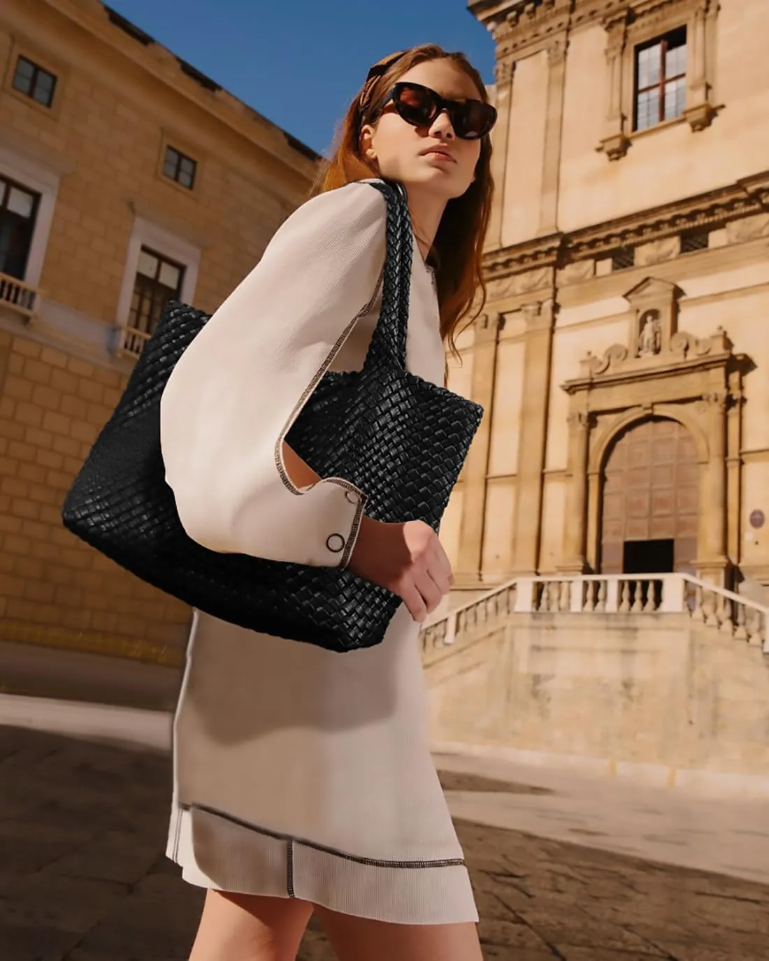 Woven Shoulder Bag for Women, Fashion Top Handle Soft Vegan Leather Shopper