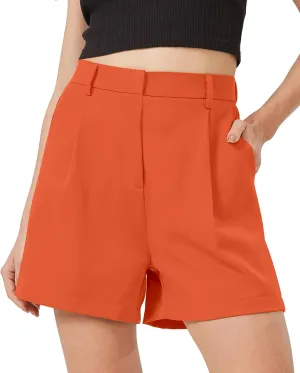 XinYangNi Casual Elastic High Waisted Tailored Work Business Pleated Wide Leg Dressy Shorts with 2 Pockets for Women