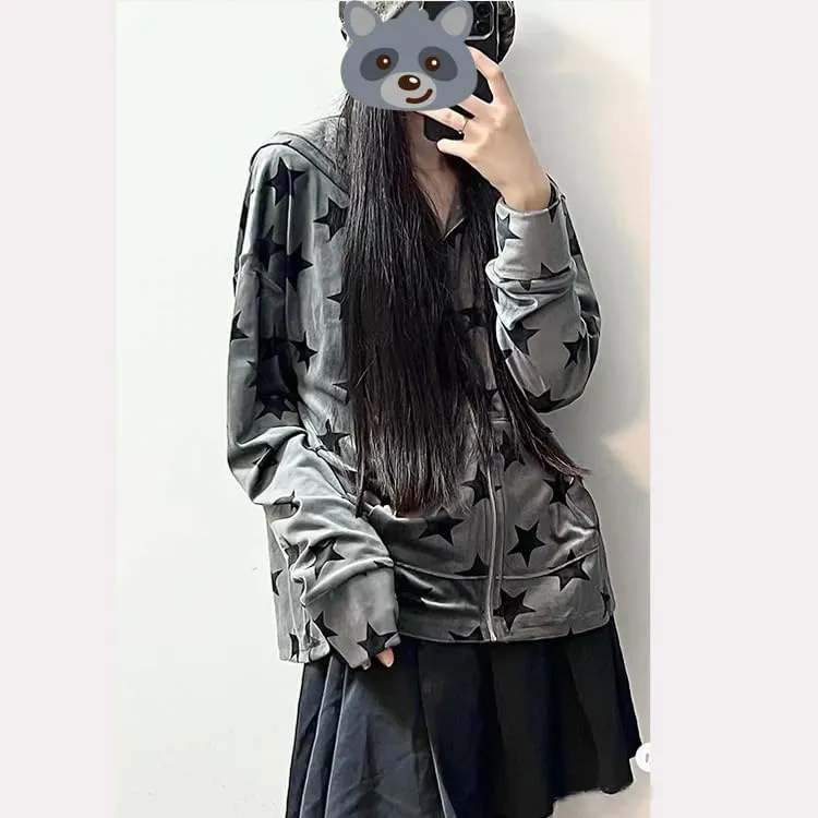 yamerbo Vintage Y2K Clothes Emo Zip Up Hoodie Long Sleeve Oversized Hooded Sweatshirt Harajuku Aesthetic Streetwear Jacket
