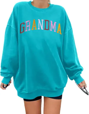 YI XIANG RAN Grandma Sweatshirt for Women - Embroidered Long Sleeve Pullover Top, Oversized
