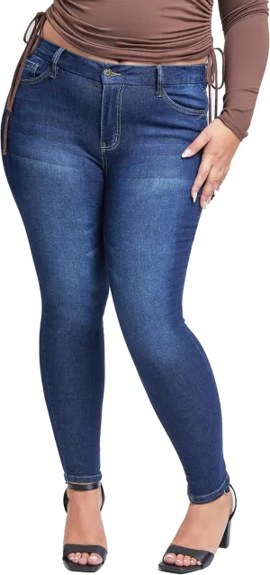 YMI Womens Curvy Fit 1-Button Tailored Wannabettabutt High Rise Skinny Jean Made with Recycled Fibers