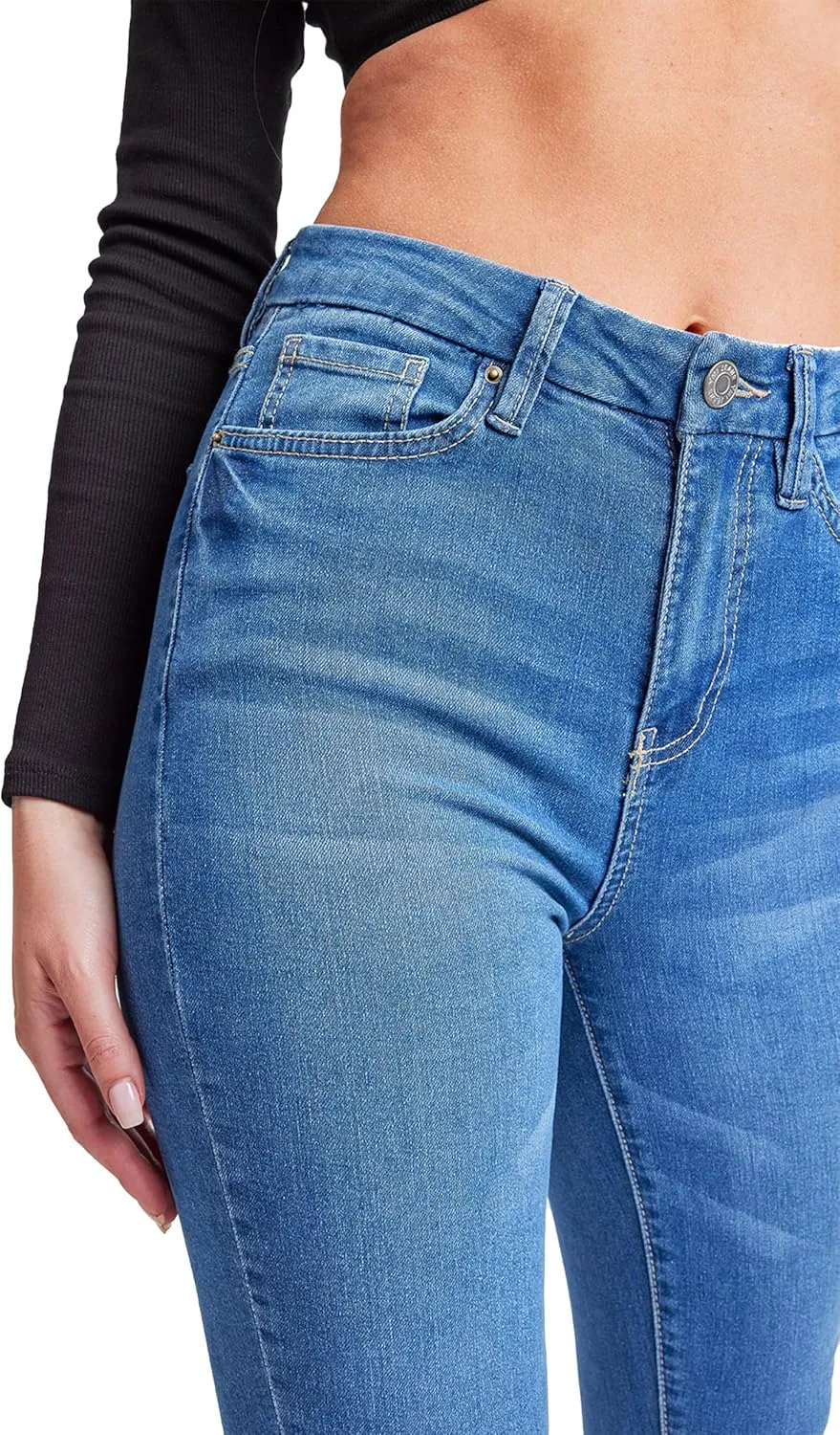 YMI Womens Curvy Fit 1-Button Tailored Wannabettabutt High Rise Skinny Jean Made with Recycled Fibers