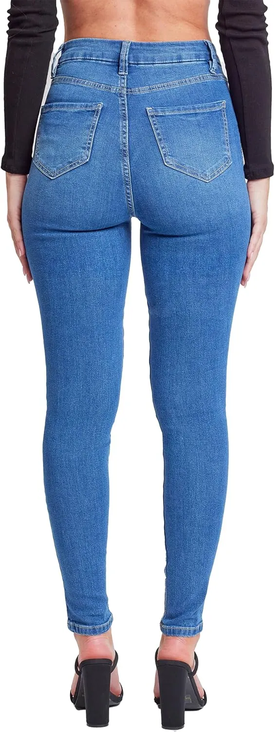 YMI Womens Curvy Fit 1-Button Tailored Wannabettabutt High Rise Skinny Jean Made with Recycled Fibers