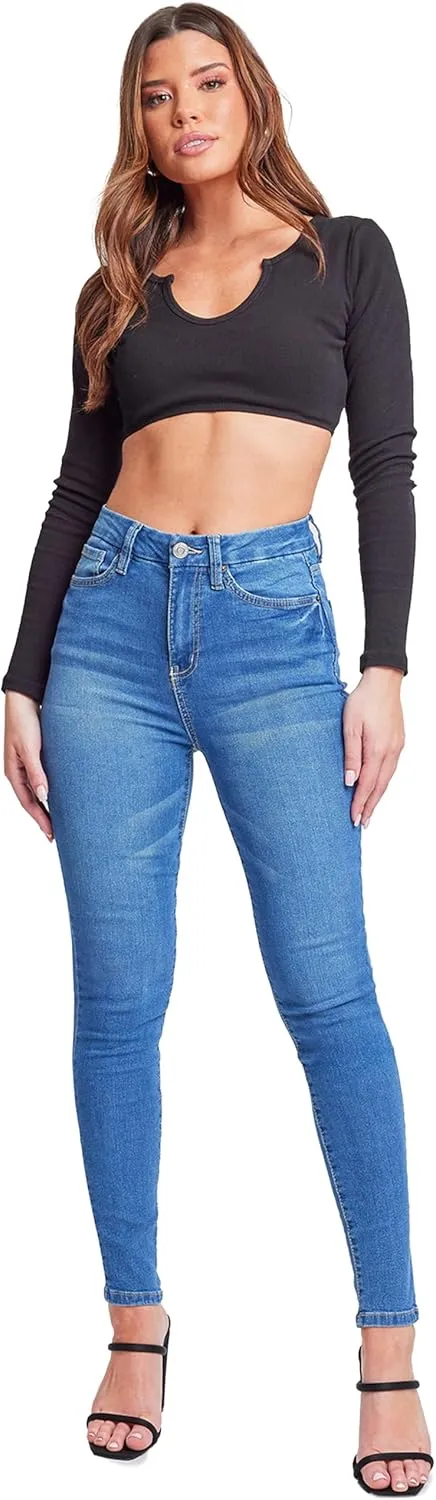YMI Womens Curvy Fit 1-Button Tailored Wannabettabutt High Rise Skinny Jean Made with Recycled Fibers