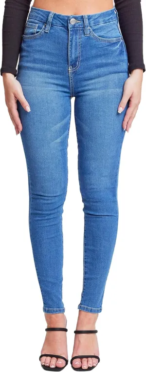 YMI Womens Curvy Fit 1-Button Tailored Wannabettabutt High Rise Skinny Jean Made with Recycled Fibers