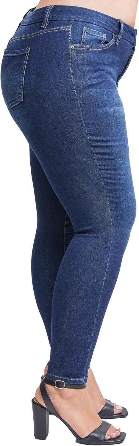 YMI Womens Curvy Fit 1-Button Tailored Wannabettabutt High Rise Skinny Jean Made with Recycled Fibers