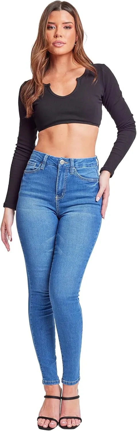 YMI Womens Curvy Fit 1-Button Tailored Wannabettabutt High Rise Skinny Jean Made with Recycled Fibers