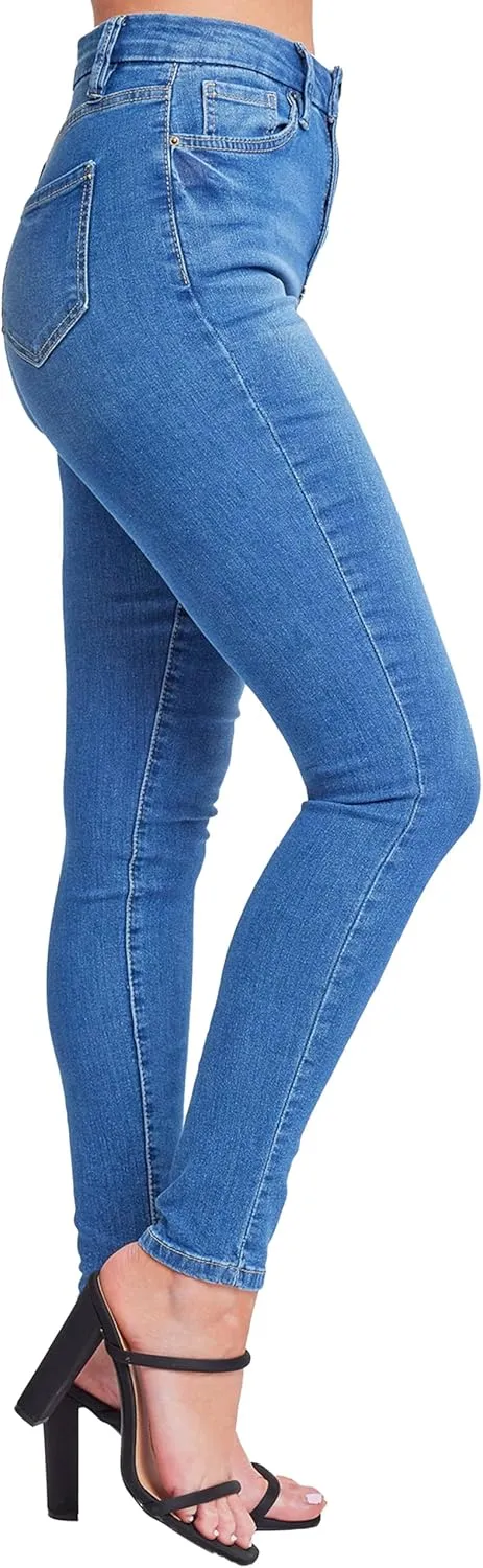 YMI Womens Curvy Fit 1-Button Tailored Wannabettabutt High Rise Skinny Jean Made with Recycled Fibers