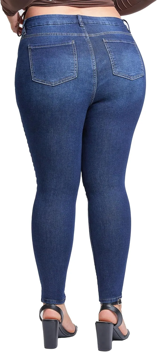 YMI Womens Curvy Fit 1-Button Tailored Wannabettabutt High Rise Skinny Jean Made with Recycled Fibers