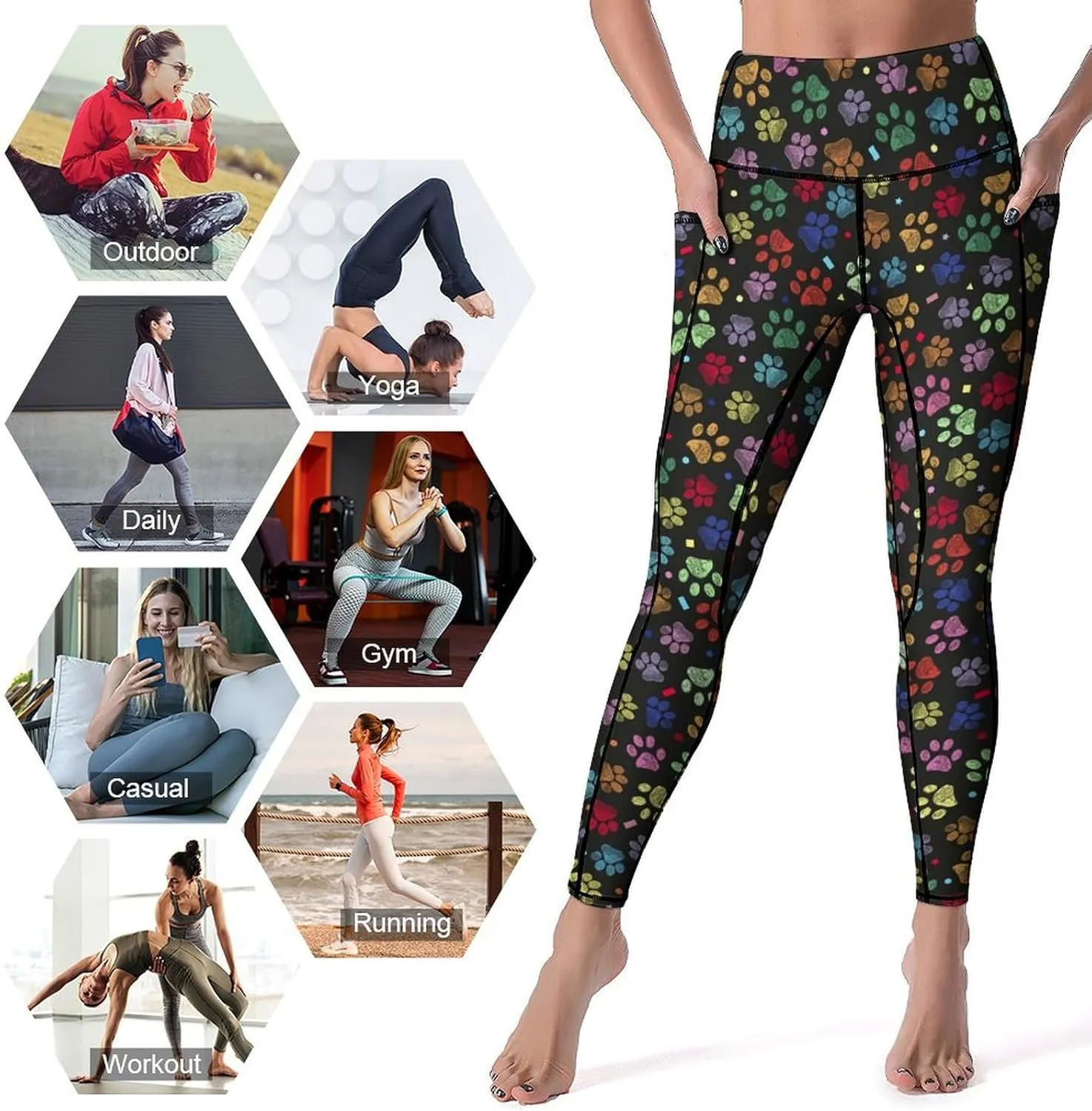 Yoga Pants with Pocket Women 80s 90s Pineapple Leggings High Waist Stretch Workout Trousers Fitness Tights for Running