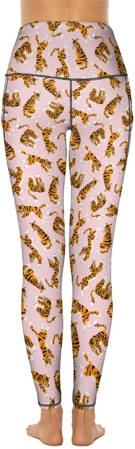 Yoga Pants with Pocket Women 80s 90s Pineapple Leggings High Waist Stretch Workout Trousers Fitness Tights for Running