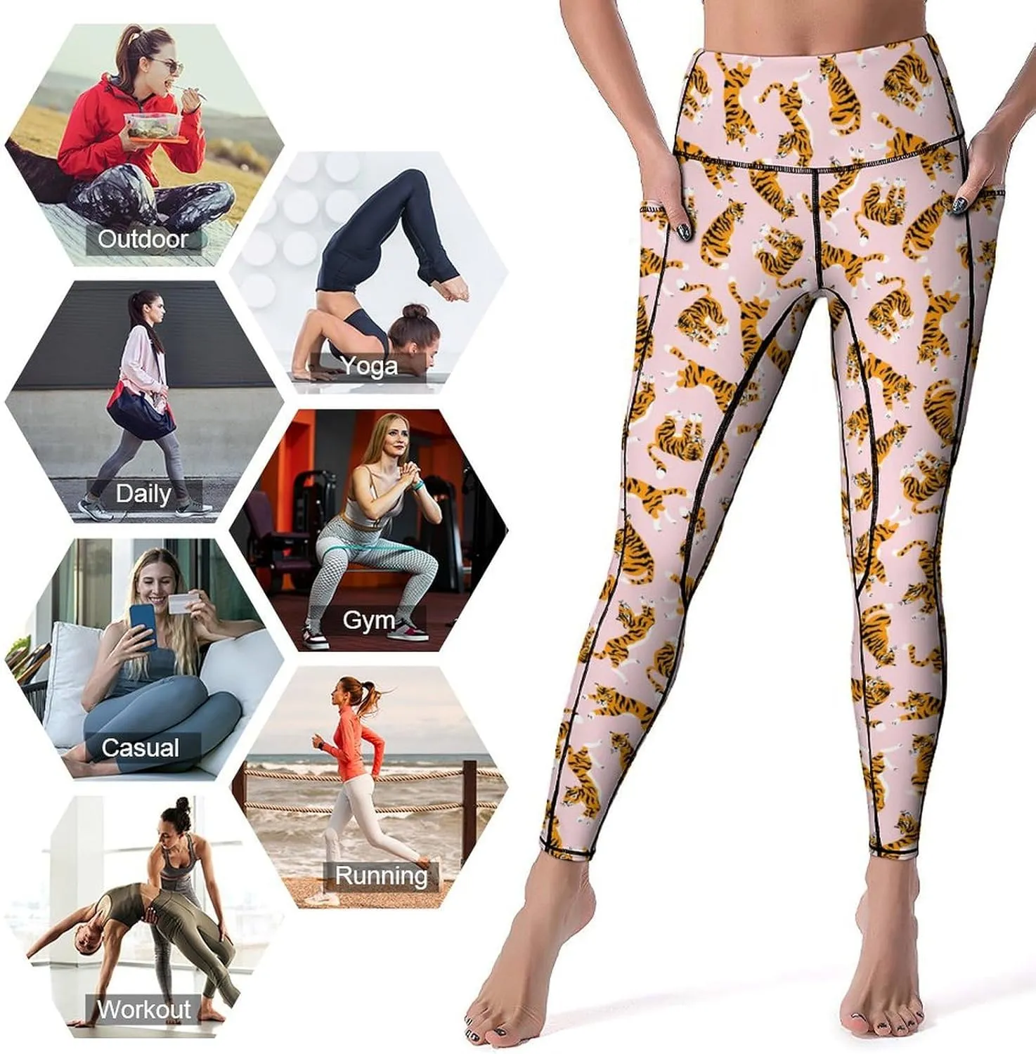 Yoga Pants with Pocket Women 80s 90s Pineapple Leggings High Waist Stretch Workout Trousers Fitness Tights for Running