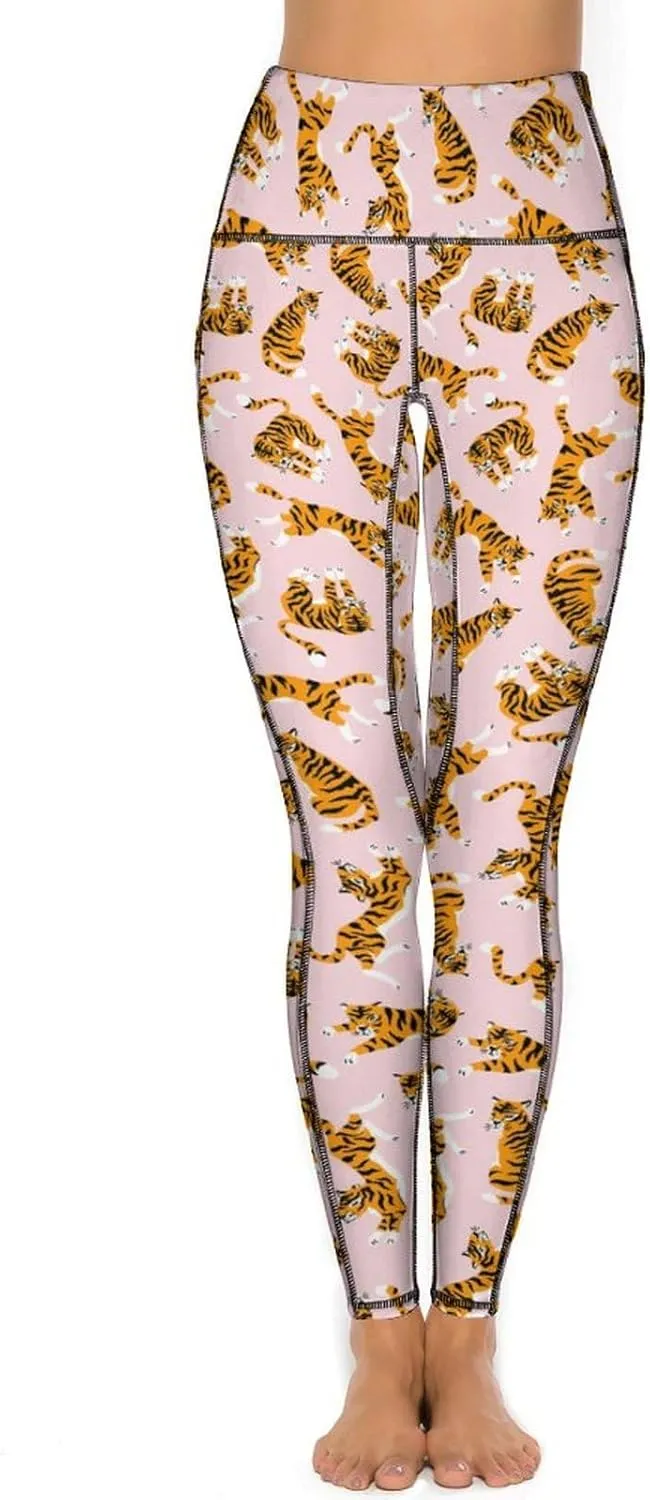 Yoga Pants with Pocket Women 80s 90s Pineapple Leggings High Waist Stretch Workout Trousers Fitness Tights for Running