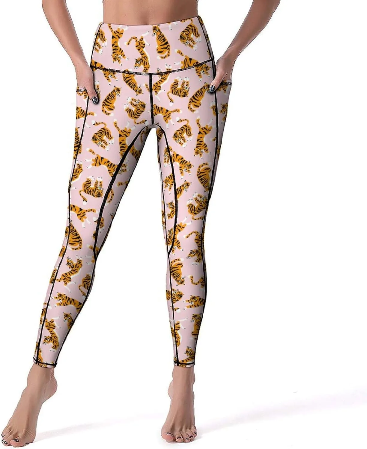 Yoga Pants with Pocket Women 80s 90s Pineapple Leggings High Waist Stretch Workout Trousers Fitness Tights for Running