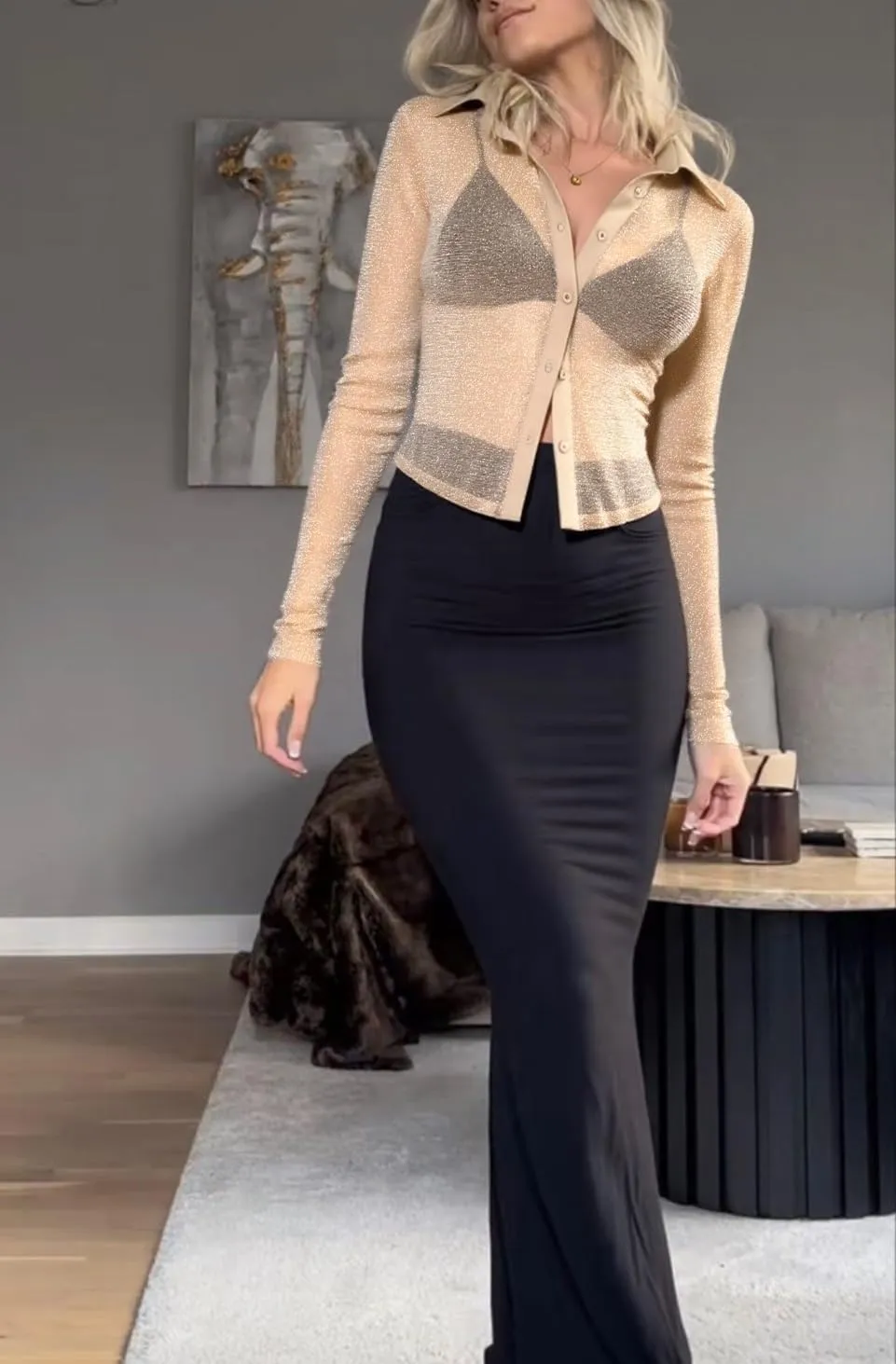 ZANZEA Women's Sexy Mesh Shirt Sheer Button Up Blouse See Through Long Sleeve Crop Top